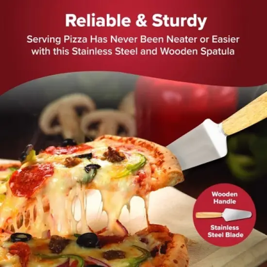 Granitestone Piezano 3-Piece Pizza Serving Set &ndash; Stainless Steel and Wood Utensils for Effortless Pizza Cutting and Serving image {3}