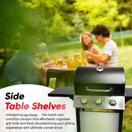 GasOne 3 Burner Stainless Steel Gas Grill Outdoor Cabinet Style with Wheels, High-Temperature Paint Coating Elegant and Luxurious Design, Black image {4}