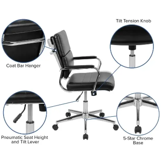 Flash Furniture Mid-Back LeatherSoft Contemporary Panel Executive Swivel Office Chair image {12}