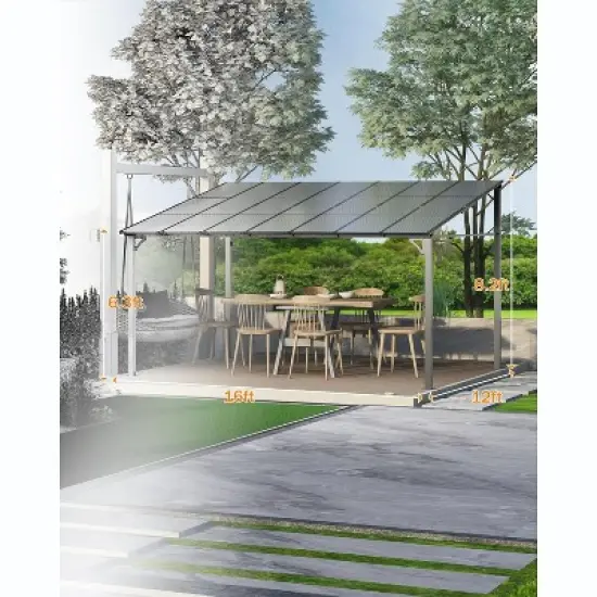 GustoWave 12'x 16' Wall Mounted Gazebo, Hardtop Lean-to Pergola for Deck, Porch, Backyard, Garden image {4}