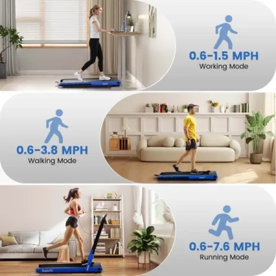 Superfit 3-in-1 Folding Treadmill with Smart Apps Remote Control LED Display and Speakers Blue/Silver image {5}