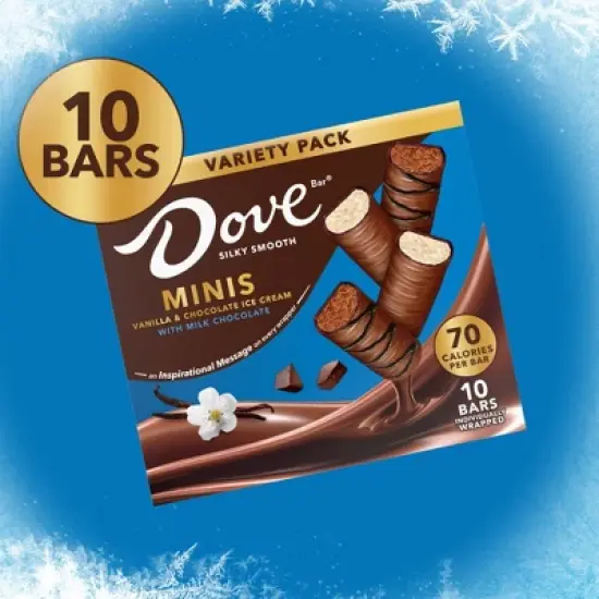 DOVE Minis Frozen Ice Cream Bars Variety Mix Vanilla and Chocolate Ice Cream With Milk Chocolate - 10ct/7.5 fl oz image {3}