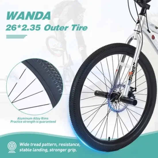 Gulches Elecony Teen Fat Tire MTB, Shimano 7-Speed, High-Carbon Steel Frame+Aluminum Rims, WANDA 26&times;2.35" Tires image {3}