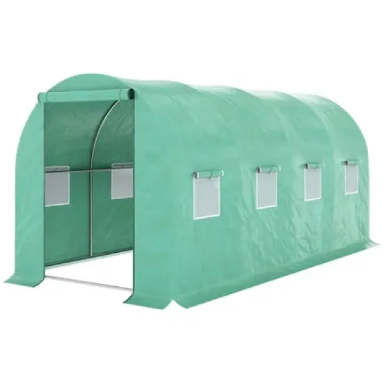 Outsunny Walk-in Tunnel Greenhouse with High-Quality Transparent PE Cover, Zipper Doors, & Windows Green image {7}