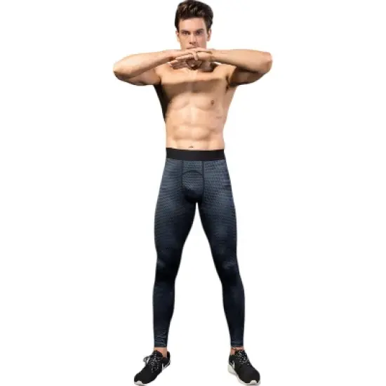 Anna-Kaci Active Men's High Performance Compression Leggings Full-Length with Honeycomb Texture and Elastic Waistband image {4}