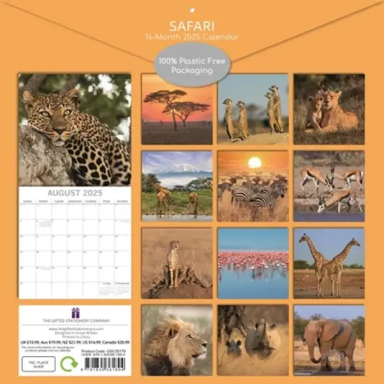 The Gifted Stationery 2025 Square Wall Calendar, Safari, 16-Month Natural World Theme with 180 Reminder Stickers (12x12 In) image {3}