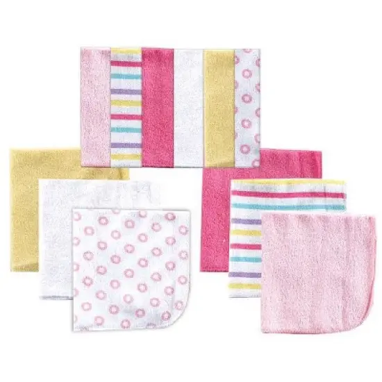 Luvable Friends Baby Girl Cotton Rich Washcloths, Pink Stripe, One Size image {1}