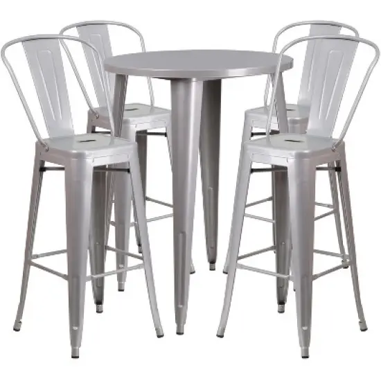 Flash Furniture Commercial Grade 30" Round Metal Indoor-Outdoor Bar Table Set with 4 Cafe Stools image {5}