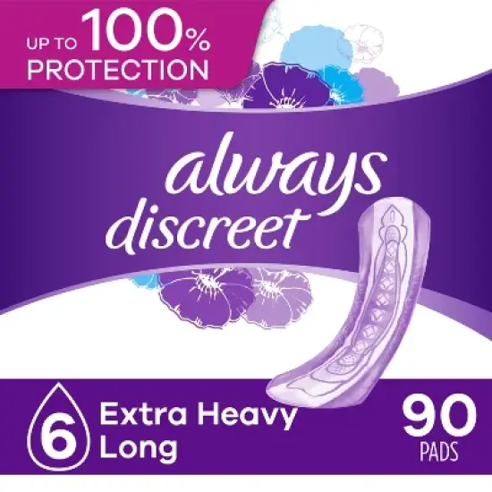 Always Discreet Incontinence and Postpartum Incontinence Pads for Women - Extra Heavy Absorbency - Long Length image {8}