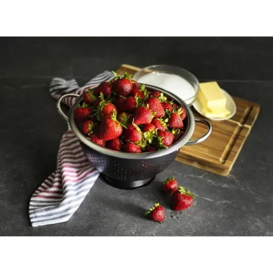 Gourmet Colander, 5qt capacity, Stainless Steel with Handles and Elevated Pedestal Foot, Bold Black image {4}