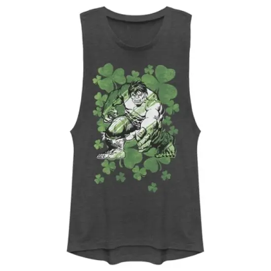 Junior's Marvel St. Patrick's Day Hulk Clover Field Festival Muscle Tee image {2}