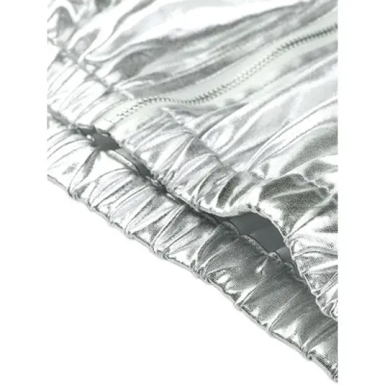 Allegra K Women's Holographic Shiny Long Sleeve Zipper Hooded Metallic Jacket image {5}