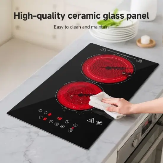 Induction Cooktop with 2 burner 800-1800W, 9 power Dual Hob with Child Lock, Timer, Pause Function, Residual Heat Indicator, Sensor Touch Control image {6}
