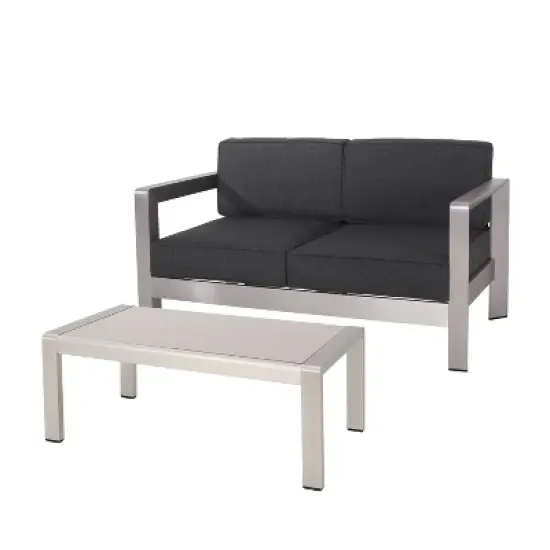 Aviara 2pc Aluminum Patio Loveseat & Coffee Table Set - Gray - Christopher Knight Home image {1}