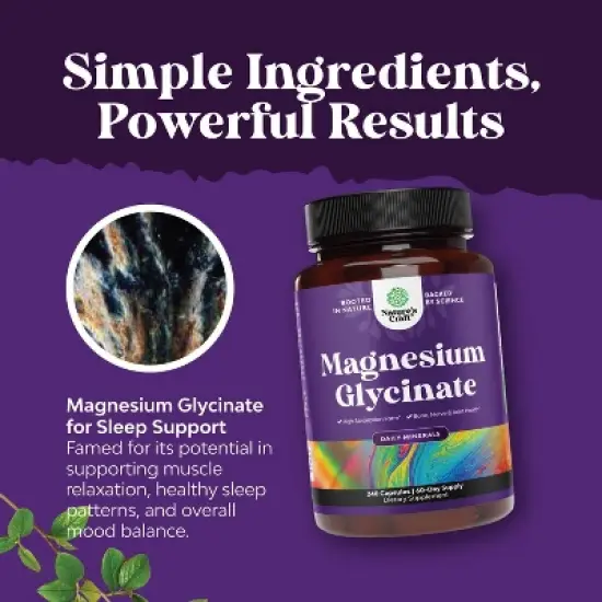 High Absorption Magnesium Glycinate Capsules, 500mg Magnesium Glycinate for Calming Sleep Plus Muscle Bone & Nerve Support, Nature's Craft, 240ct image {3}