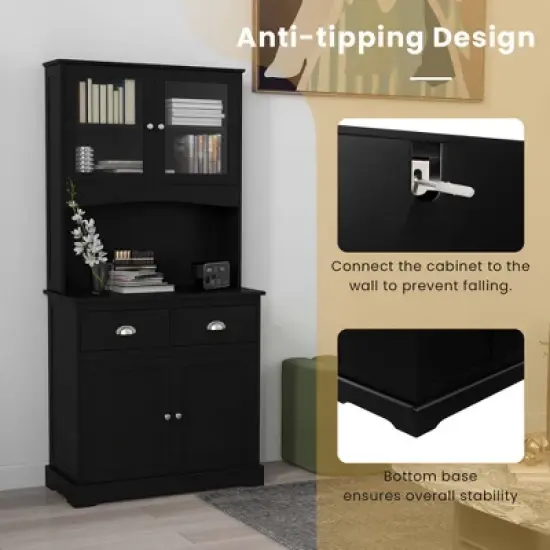Costway 67'' Storage Cabinet Closet Kitchen Pantry Cupboard with Adjustable Shelves Black/White image {5}