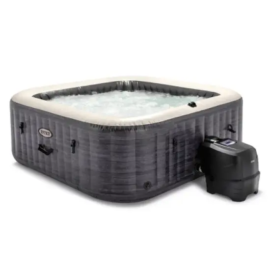 Intex 28451EP PureSpa Plus Greystone Inflatable Square Hot Tub Spa, 94 x 28", and Tablet Mobile Phone Spa Tray Accessory with LED Light Strip, White image {1}