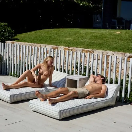 Sunnylife Luxe Lie-On Lounger - La Palma Sage Stripe - Inflatable Pool Float image {4}