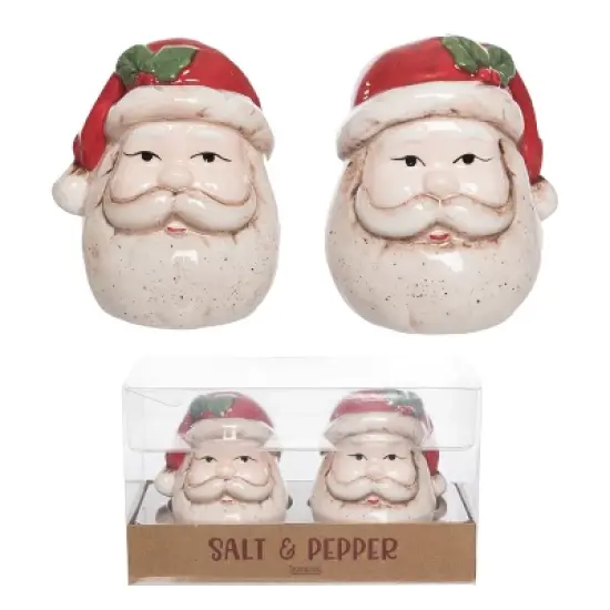 Transpac Ceramic Santa Head Salt and Pepper Shakers Set Multicolor Christmas Tabletop Decor for Holiday Dining and Gifts image {2}