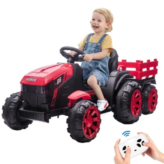 12V Kids Ride On Tractor with Trailer, Battery Powered Electric Vehicles Toy with 35W Dual Motors image {9}