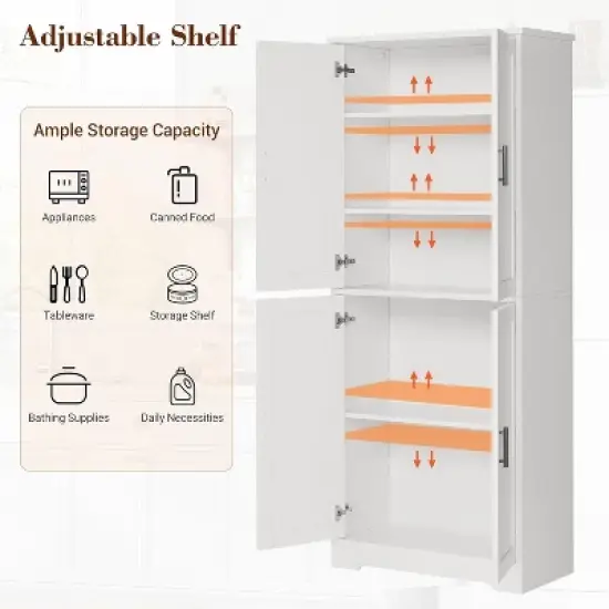 Freestanding Kitchen Pantry Cabinet with Doors and Adjustable Shelves, 70" Tall Storage Cupboard, Versatile Cabinet image {4}