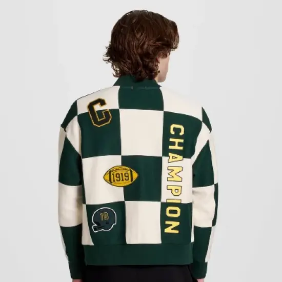 Champion Men's Varsity Check Cardigan Sweater - Green image {1}