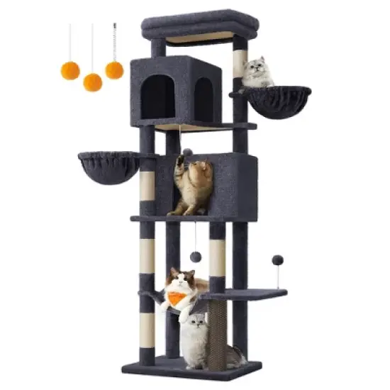 Feandrea Cat Tree, 69-Inch Tall Cat Tower for Indoor Cats, Multi-Level Cat Condo with 2 Caves, 2 Baskets, 5 Scratching Posts, Self-Groomer image {7}