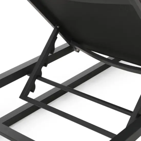 Modesta 2pc Patio Aluminum Chaise Lounge with Mesh Seating - Black - Christopher Knight Home: Water-Resistant, Iron Hardware image {2}