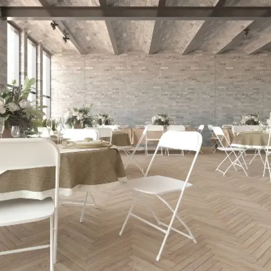 Emma and Oliver 4 Pack of All-Weather, Extra Wide Contoured Plastic Folding Chairs with Metal Frame and 650 lb. Static Weight Capacity image {11}