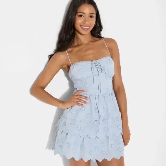 Women's Embroidered Mini A-Line Dress - Wild Fable&trade; Light Blue image {3}