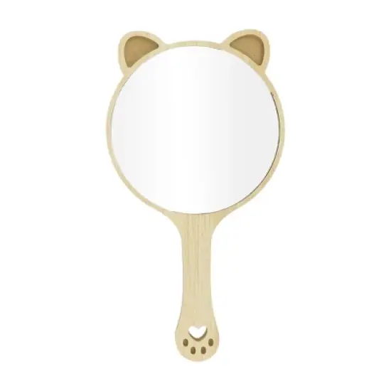 Unique Bargains Large Cartoon Ears Handheld Mirror Wood Color 1 Pc image {3}