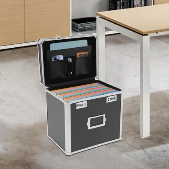 YIYIBYUS Locking File Organizer Box - 13.8*10*13.4inch Large, for Filing Letters & Documents, Black image {1}