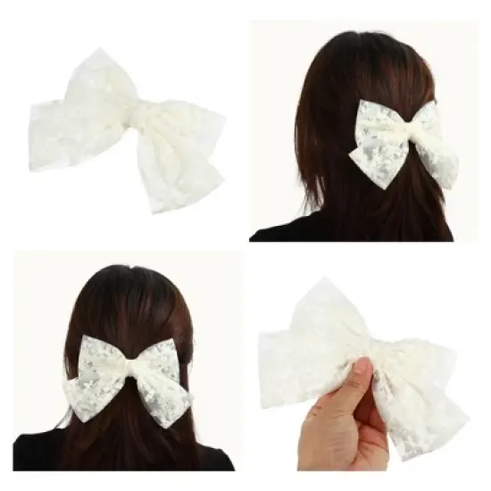 Unique Bargains Large Lace Bowknot Hair Clips Beige 2 Pcs image {4}