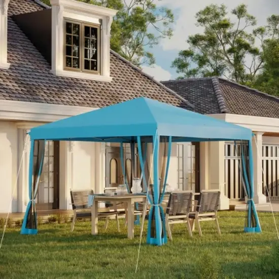 Resenkos Patio Garden Pergola, Pergola Canopy,10' x 10' Pop Up Canopy Tent with Netting, Screen House Room with Carry Bag,Light Blue image {1}