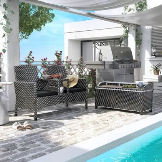 2pc Maksville Aluminum Patio Loveseat & Storage Bench - miBasics
 image {1}