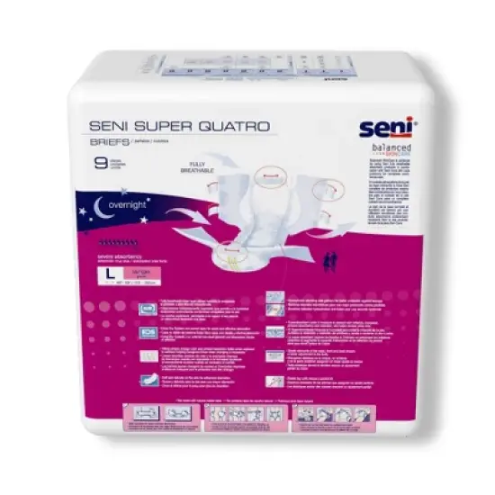 Seni Super Quatro Adult Incontinence Brief L Heavy Absorbency Breathable / Overnight, S-LA09-BQ1, Severe image {4}
