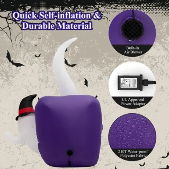 Tangkula 6FT Tall Halloween Inflatable Decoration, White Wizard Hat Decoration Grabbed in Hand Outdoor Decoration with Bright LED Lights image {8}