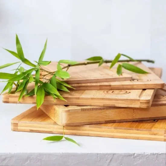 MasterChef 3pc Bamboo Cutting Board Set with Juice Grooves Essential Collection: Lightweight, Teak Brown, Hand Wash image {10}