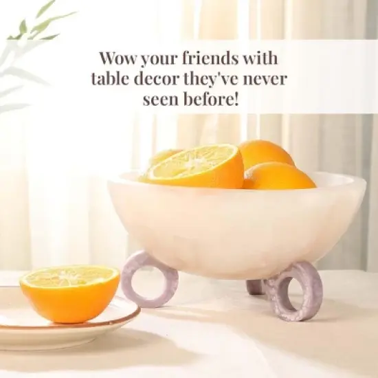 Folkulture Resin Fruit Bowl for Kitchen Counter, 9" Frosty White and Lilac Resin Decorative Bowl, Centerpiece Table Decorations image {3}