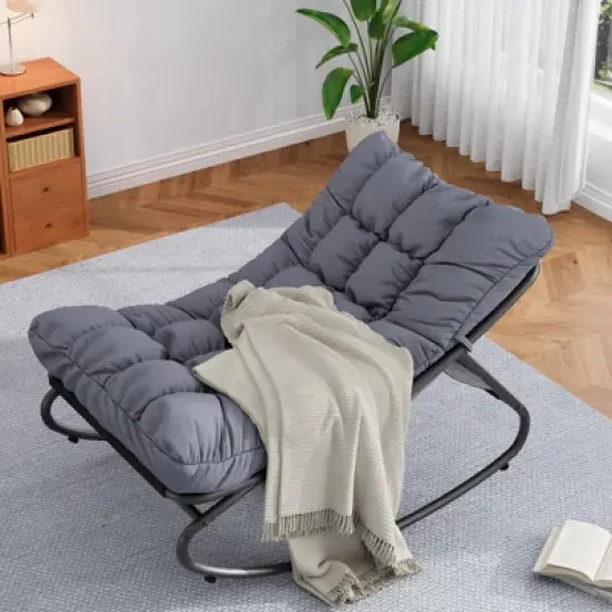 Patio Rocking Chair with Thick Cushion, Comfy Indoor/Outdoor Lounge Rocker for Porch, Garden, Living Room image {10}
