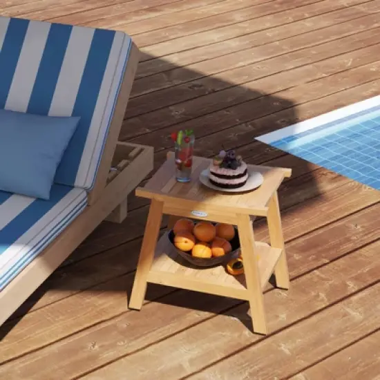 Tangkula 20" Teak Wood Shower Bench w/ Storage Shelf Adjustable & Anti-slip Foot Pads Bathroom Spa Bathing Stool image {2}