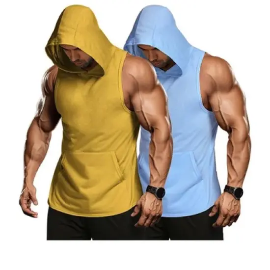 COOFANDY Men's 2 Pack Workout Hooded Tank Tops Bodybuilding Muscle Cut Off T Shirt Sleeveless Gym Hoodies S-XXXL image {6}