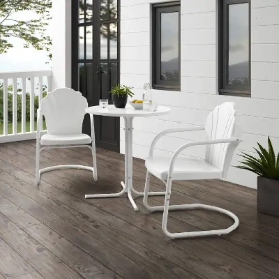 Tulip 3pc Outdoor Bistro Set with Table & 2 Chairs - White - Crosley image {3}
