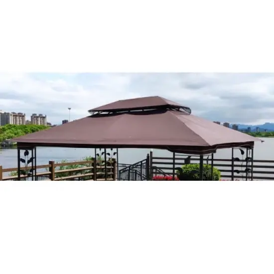 Sevobal Patio Umbrellas Outdoor Patio Gazebo Replacement Canopy, Double Tiered Gazebo Tent Roof Top Cover Only, Brown,129.93"*104.33"*36.78" image {3}