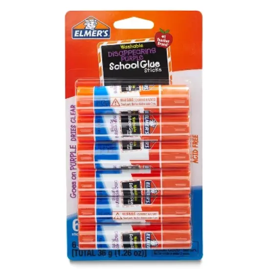 Elmer's 6pk Washable School Glue Sticks - Disappearing Purple image {7}