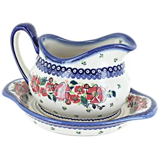 Blue Rose Polish Pottery WS03 Galia Gravy Boat and Plate image {2}
