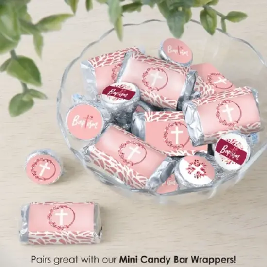 Big Dot of Happiness Baptism Pink Elegant Cross - Girl Religious Party Small Round Candy Stickers - Party Favor Labels - 324 Count image {5}