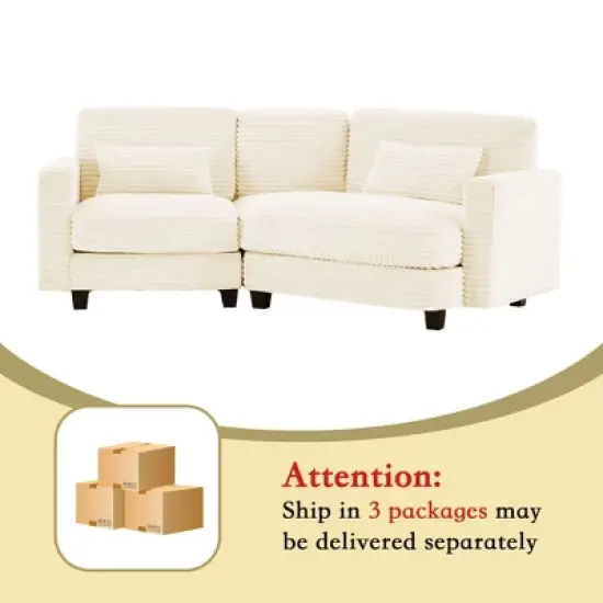 HYLEORY 154'' Sectional Sofa , Indoor Furniture Convertible Modular Corduroy Sectional Sofa for Living Room image {8}