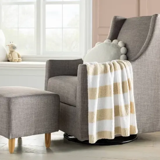 Chenille Stripe Baby Blanket - Khaki and White Stripes - Cloud Island&trade; image {1}