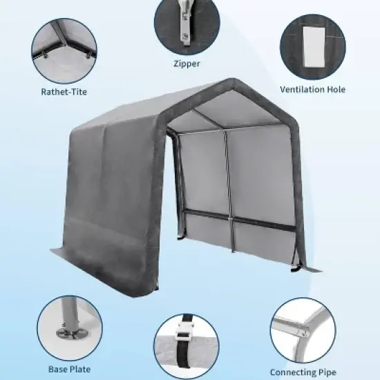 GustoWave 7x10FT Outdoor Portable Storage Shed with Roll-Up Door for Motorcycle, Garden and Tools image {4}